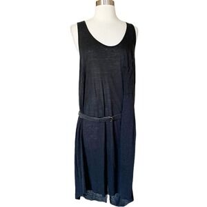 A.L.C. Jersey Casual Dress Slip Linen Charcoal Belt Scoop Neck Sleeveless Small